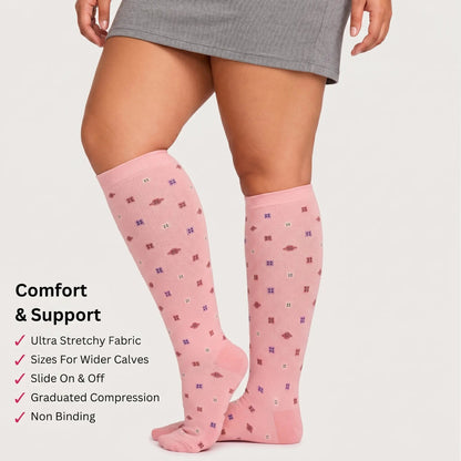 Compression Socks Pink Flowers