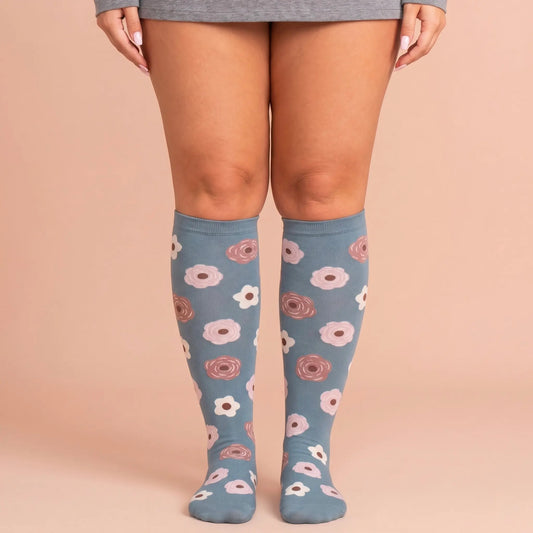 Compression Socks Gray Flowers