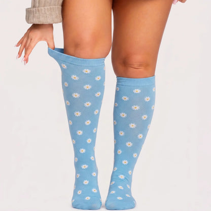 Compression Socks Daisy Flowers Blue