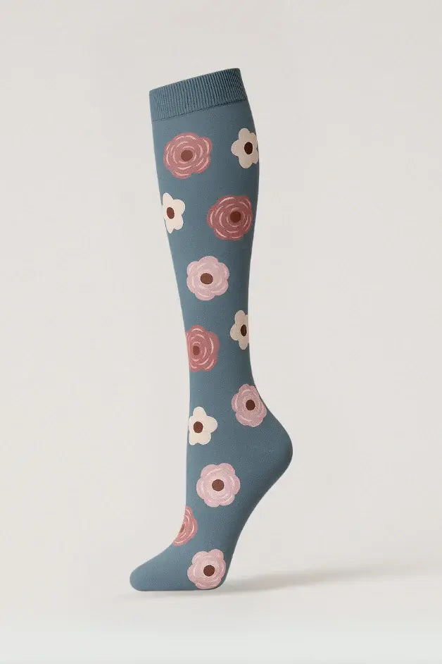 Compression Socks Gray Flowers