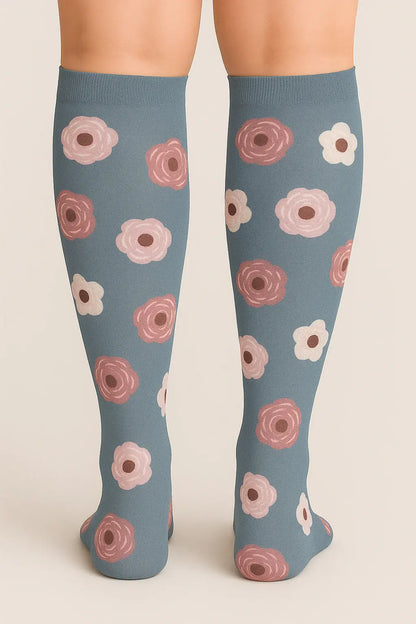 Compression Socks Gray Flowers