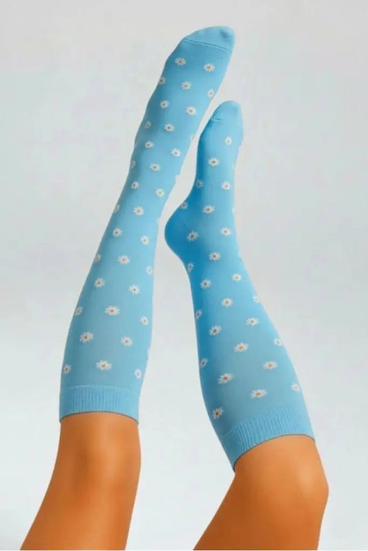 Calcetines de compresión Daisy Flores Azul