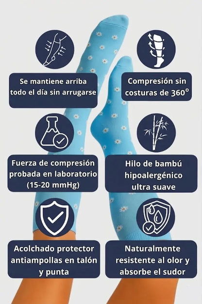 Compression Socks Daisy Flowers Blue